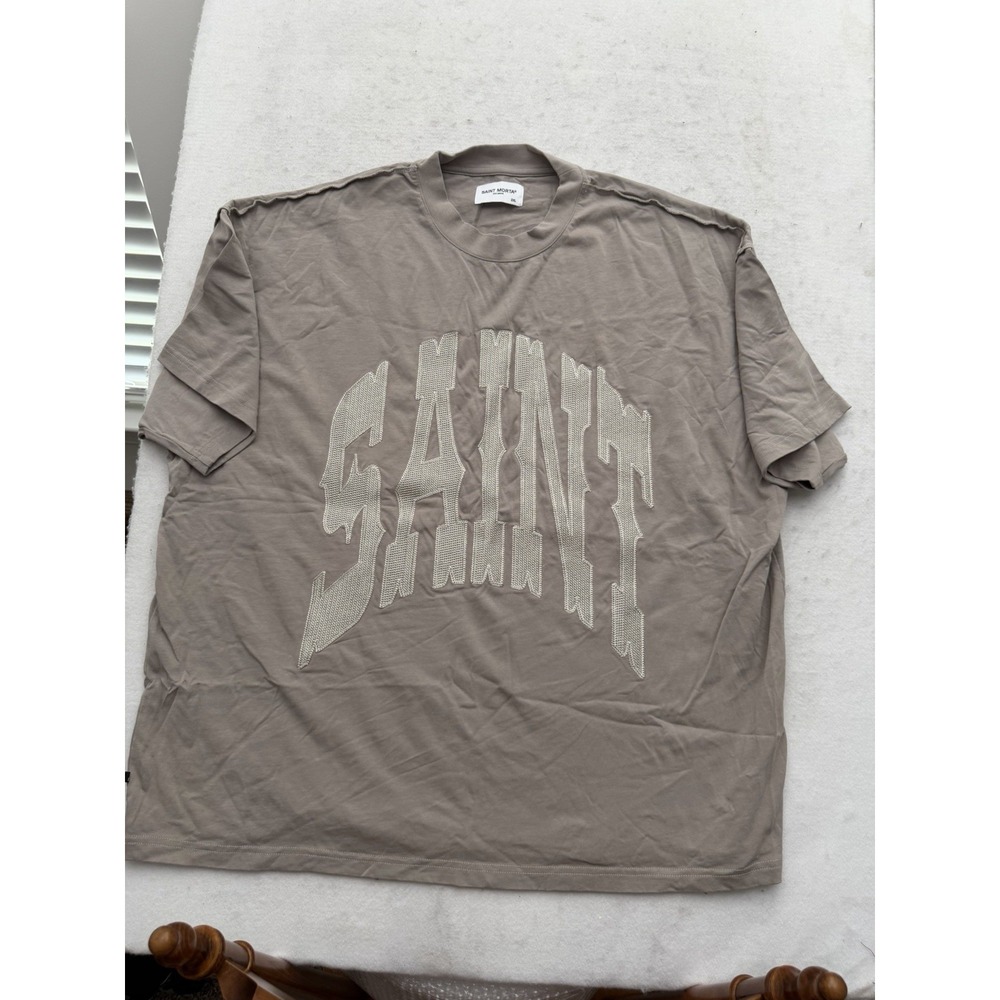 Saint Morta T-Shirt Mens 2XL Gray Brown Short Sleeve "SAINT" Embroidered NEW